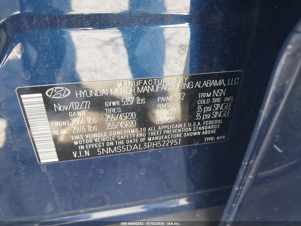 5NMS5DAL3PH522951 2023 HYUNDAI SANTA FE photo no. 9