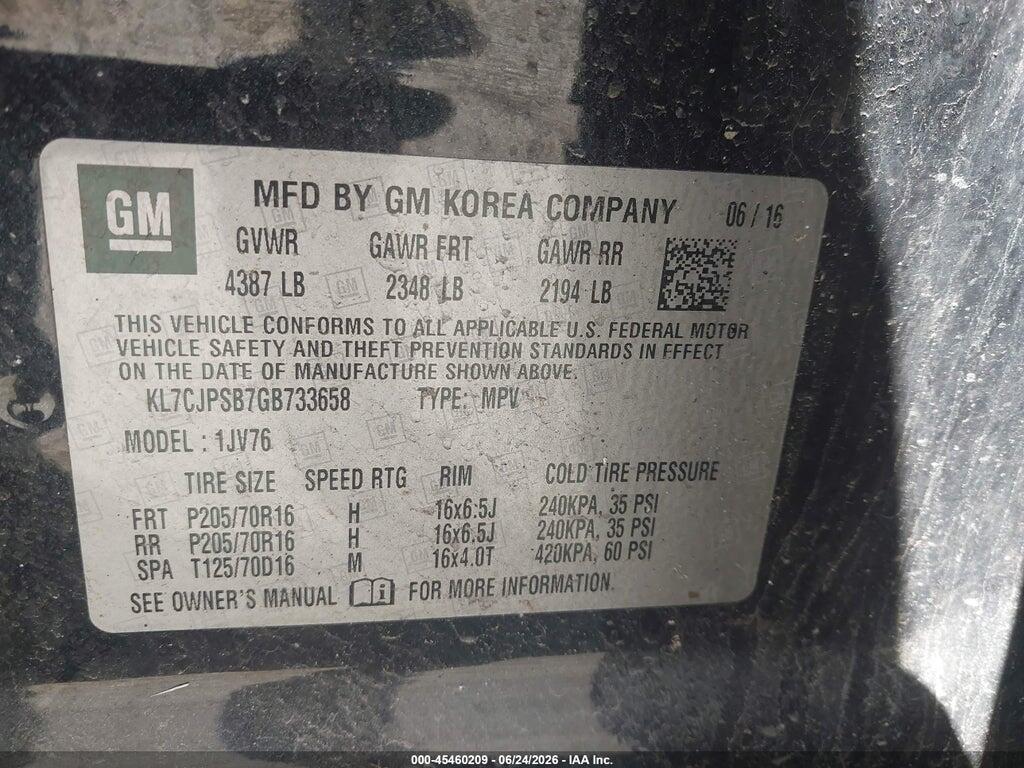 KL7CJPSB7GB733658 2016 CHEVROLET TRAX photo no. 9