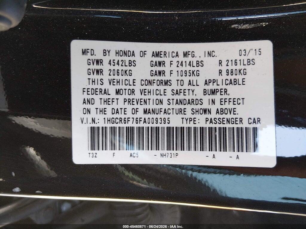 1HGCR6F76FA009395 2015 HONDA ACCORD HYBRID photo no. 9