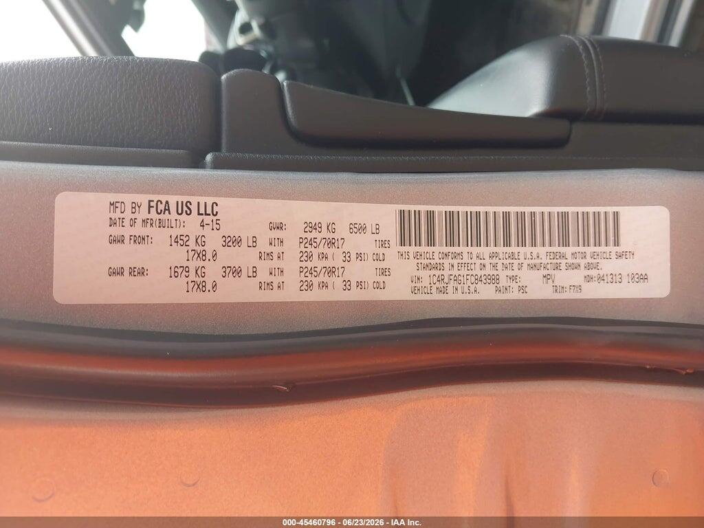 1C4RJFAG1FC843988 2015 JEEP GRAND CHEROKEE photo no. 9