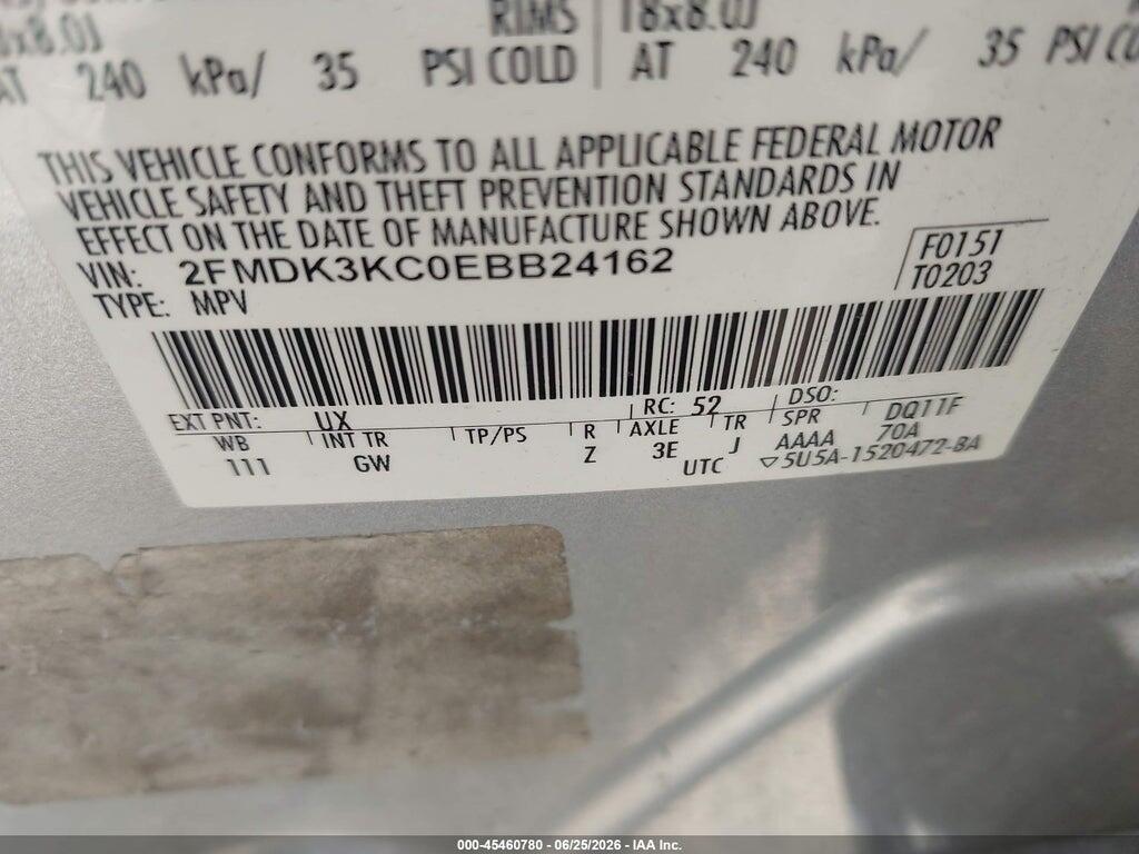 2FMDK3KC0EBB24162 2014 FORD EDGE photo no. 9
