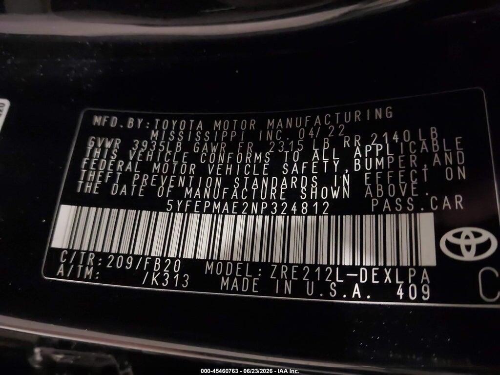 5YFEPMAE2NP324812 2022 TOYOTA COROLLA photo no. 9
