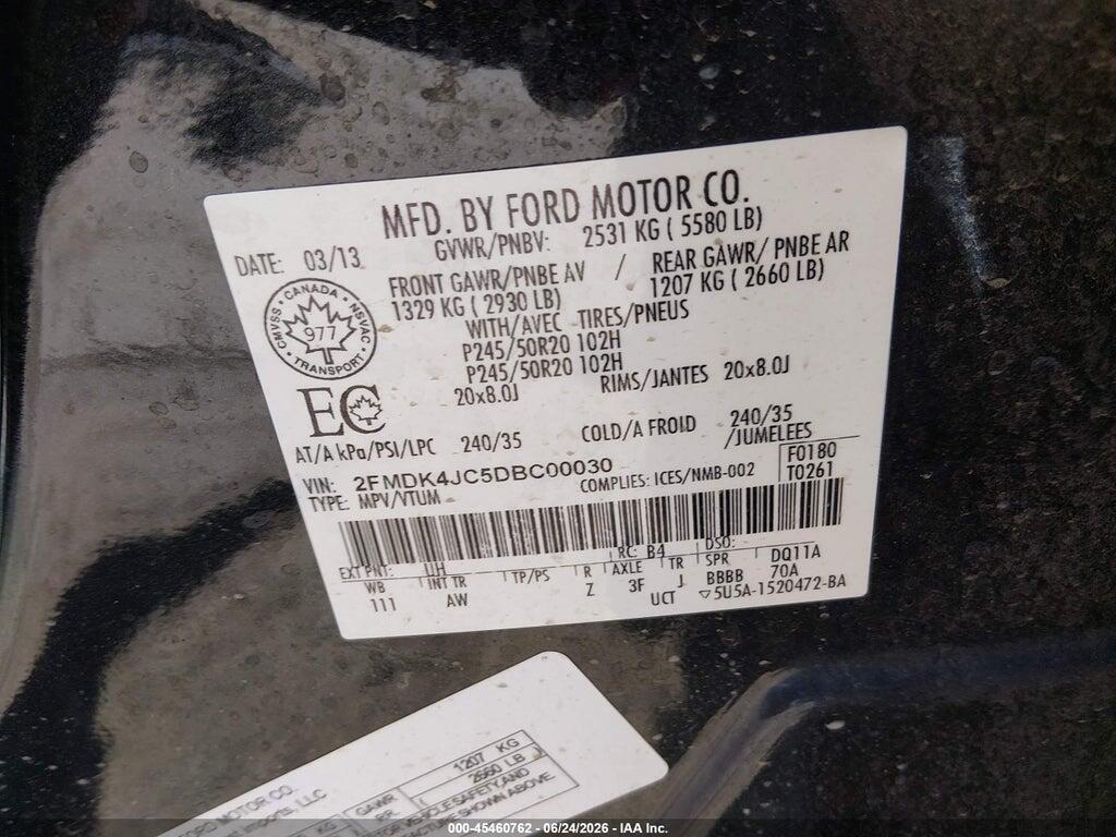 2FMDK4JC5DBC00030 2013 FORD EDGE photo no. 9