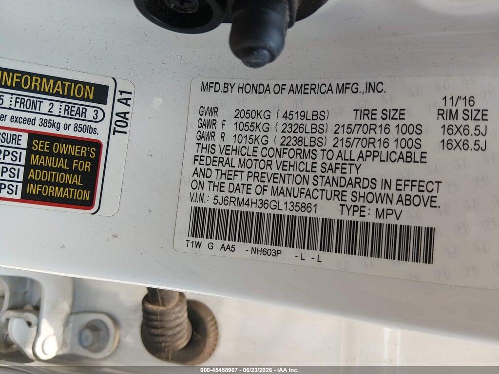5J6RM4H36GL135861 2016 HONDA CR-V photo no. 9
