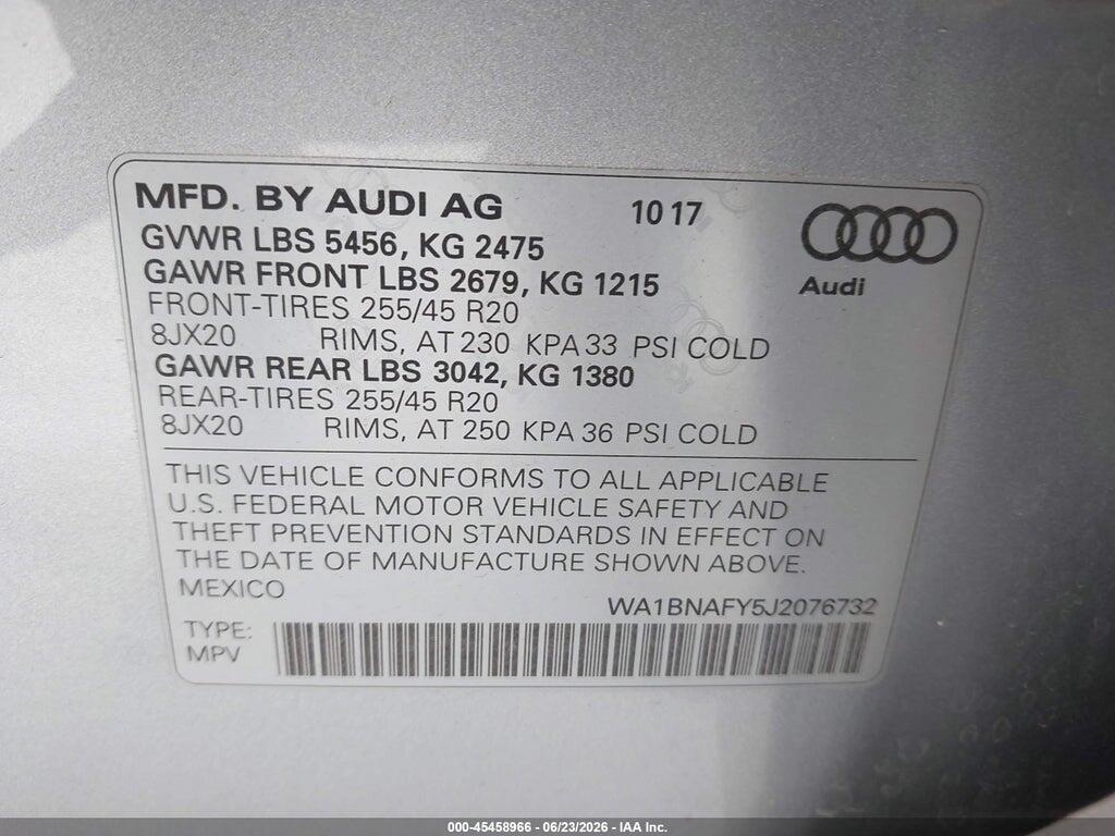 WA1BNAFY5J2076732 2018 AUDI Q5 photo no. 9