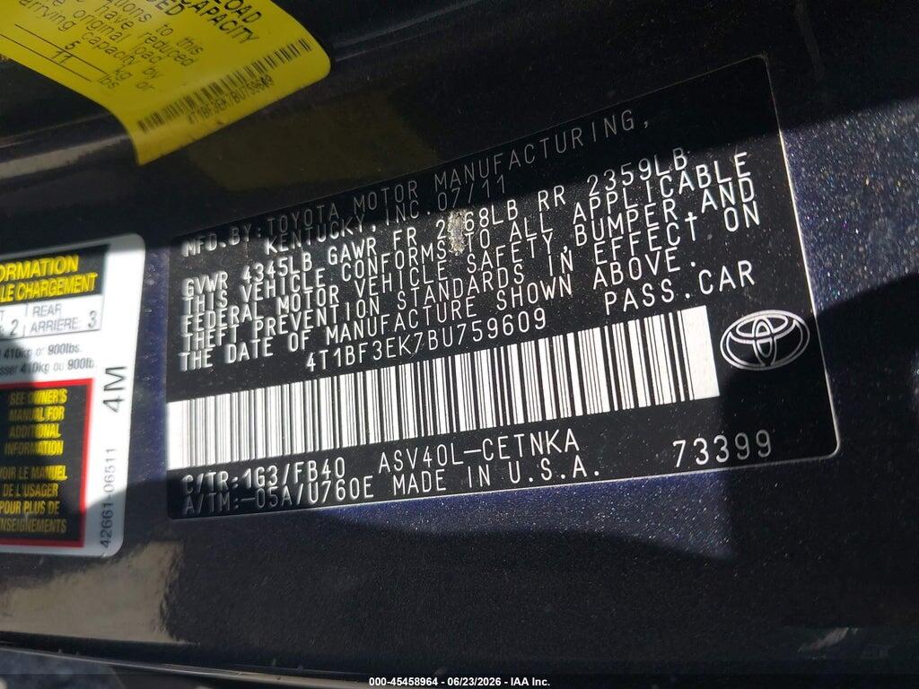4T1BF3EK7BU759609 2011 TOYOTA CAMRY photo no. 9