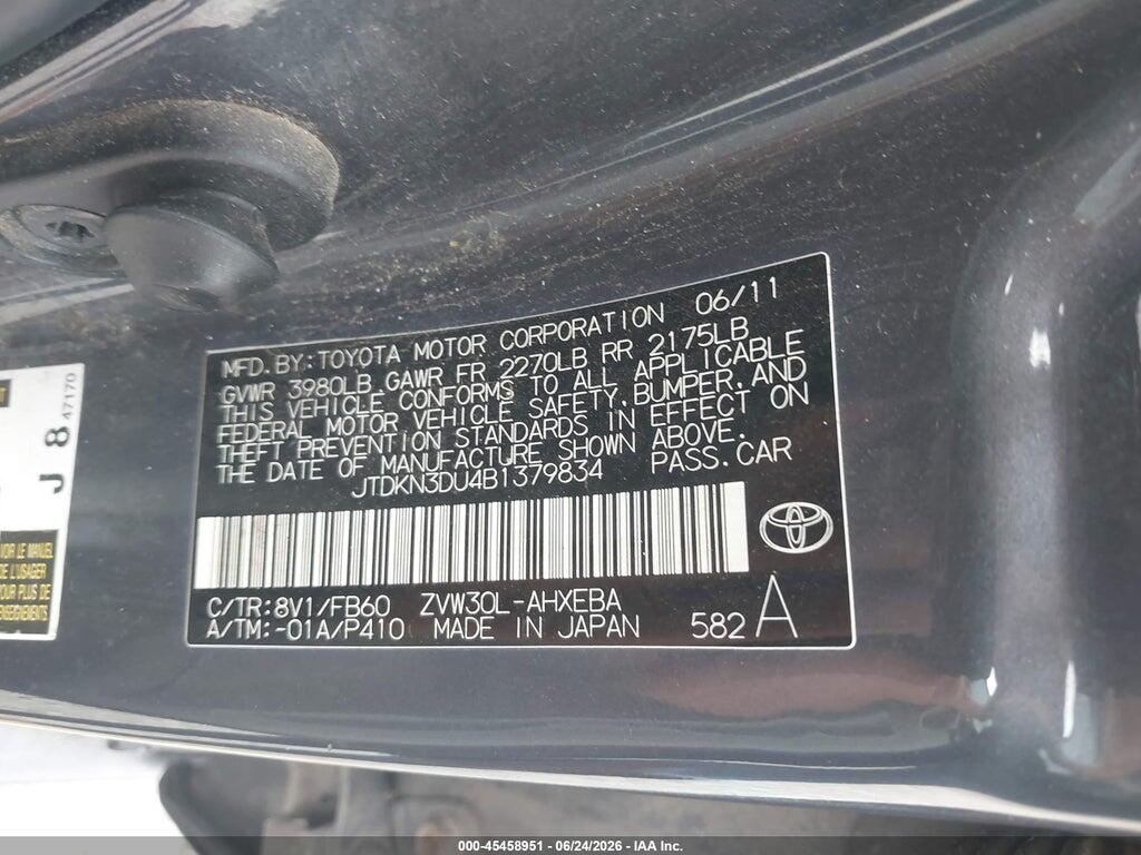 JTDKN3DU4B1379834 2011 TOYOTA PRIUS photo no. 9