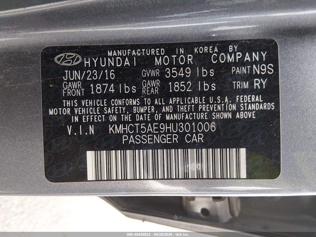 KMHCT5AE9HU301006 2017 HYUNDAI ACCENT photo no. 9