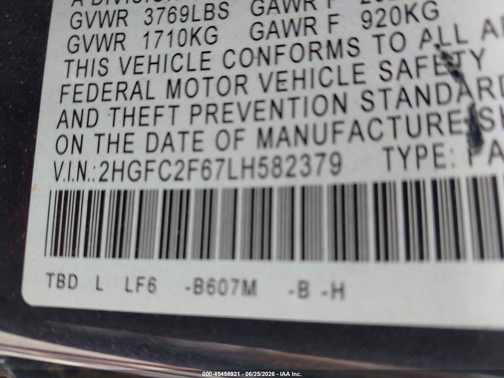 2HGFC2F67LH582379 2020 HONDA CIVIC photo no. 9