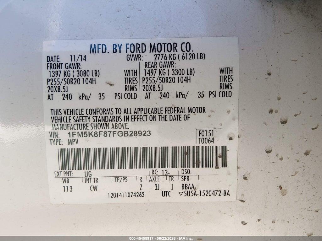 1FM5K8F87FGB28923 2015 FORD EXPLORER photo no. 9