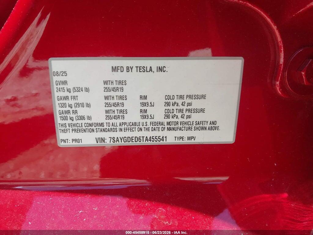 7SAYGDED6TA455541 2026 TESLA MODEL Y photo no. 9