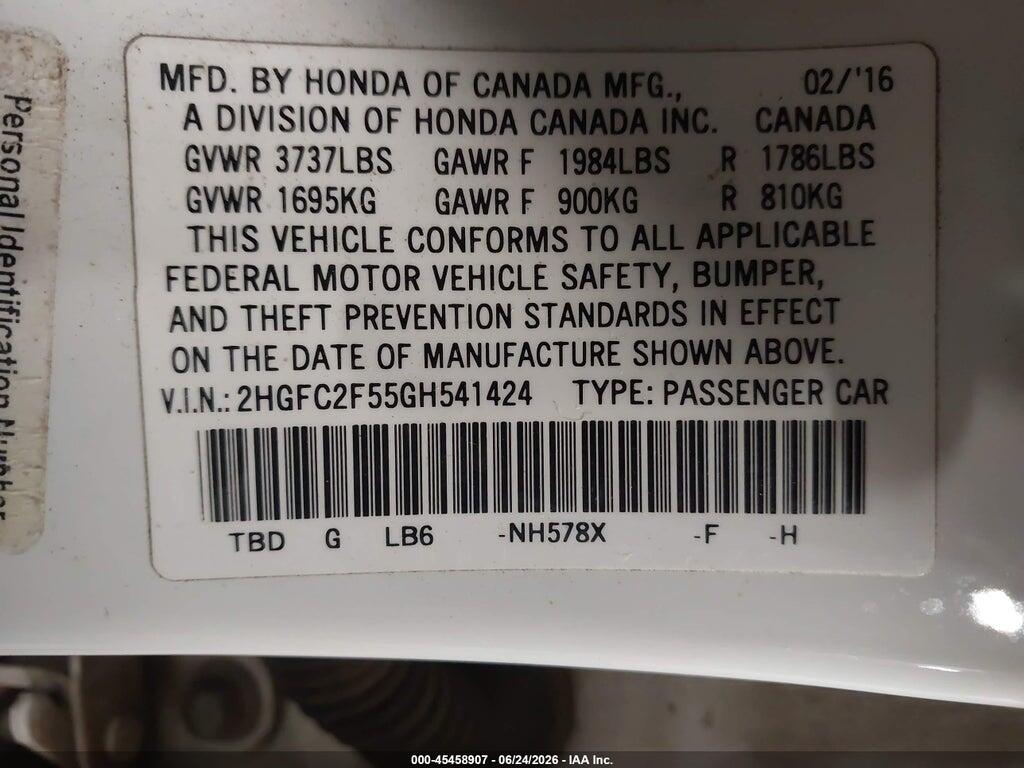 2HGFC2F55GH541424 2016 HONDA CIVIC photo no. 9