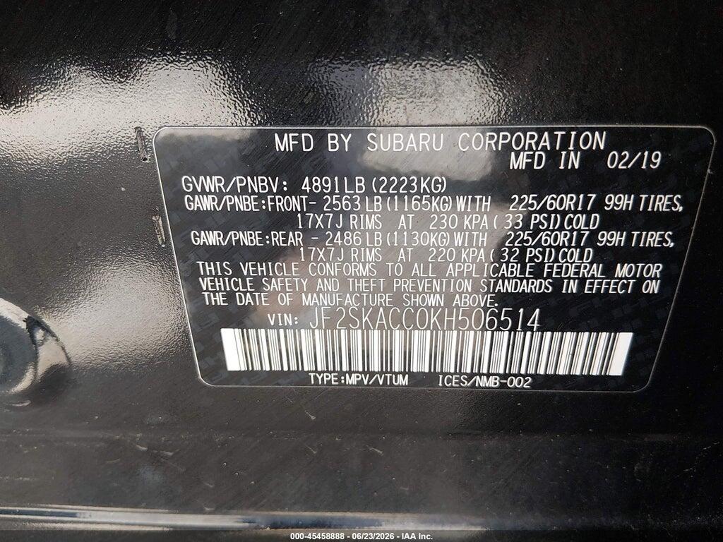 JF2SKACC0KH506514 2019 SUBARU FORESTER photo no. 9