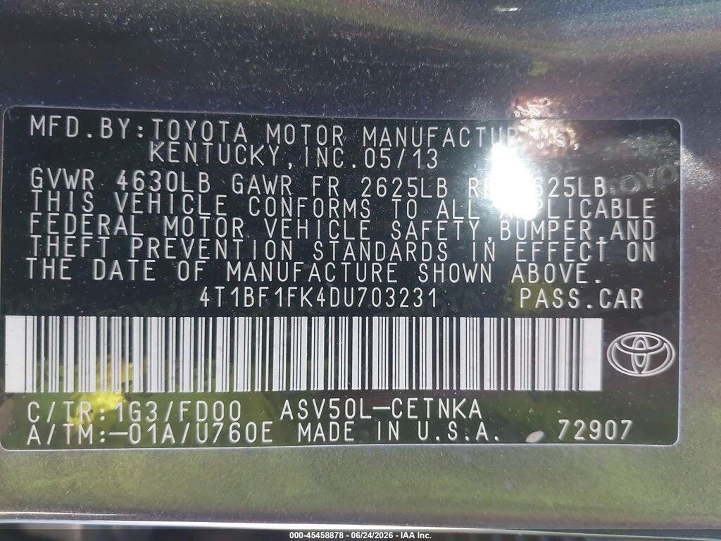 4T1BF1FK4DU703231 2013 TOYOTA CAMRY photo no. 9