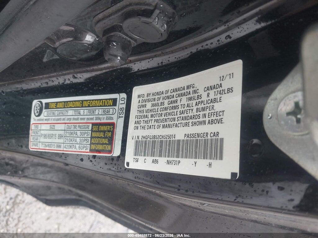 2HGFG3B52CH525014 2012 HONDA CIVIC photo no. 9