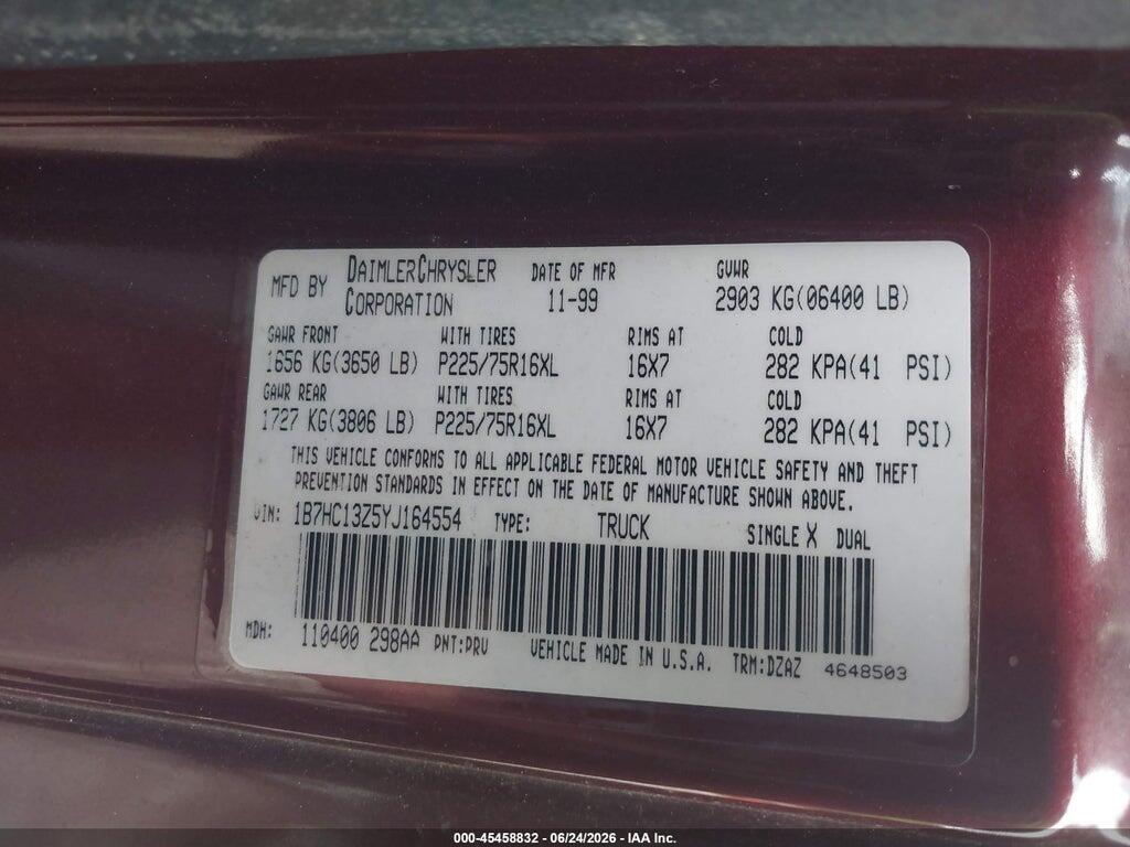 1B7HC13Z5YJ164554 2000 DODGE RAM 1500 photo no. 9