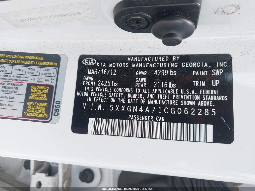 5XXGN4A71CG062285 2012 KIA OPTIMA photo no. 9