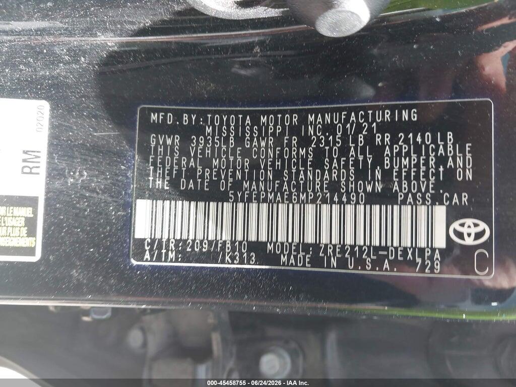 5YFEPMAE6MP214490 2021 TOYOTA COROLLA photo no. 9