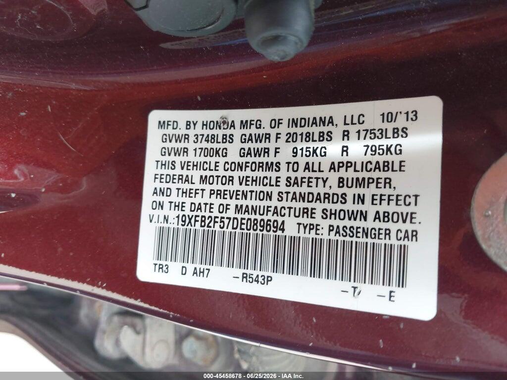 19XFB2F57DE089694 2013 HONDA CIVIC photo no. 9