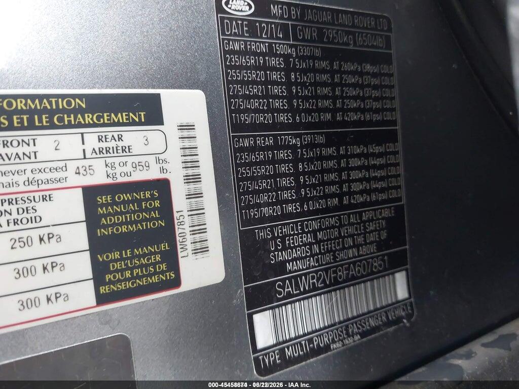 SALWR2VF8FA607851 2015 LAND ROVER RANGE ROVER SPORT photo no. 9