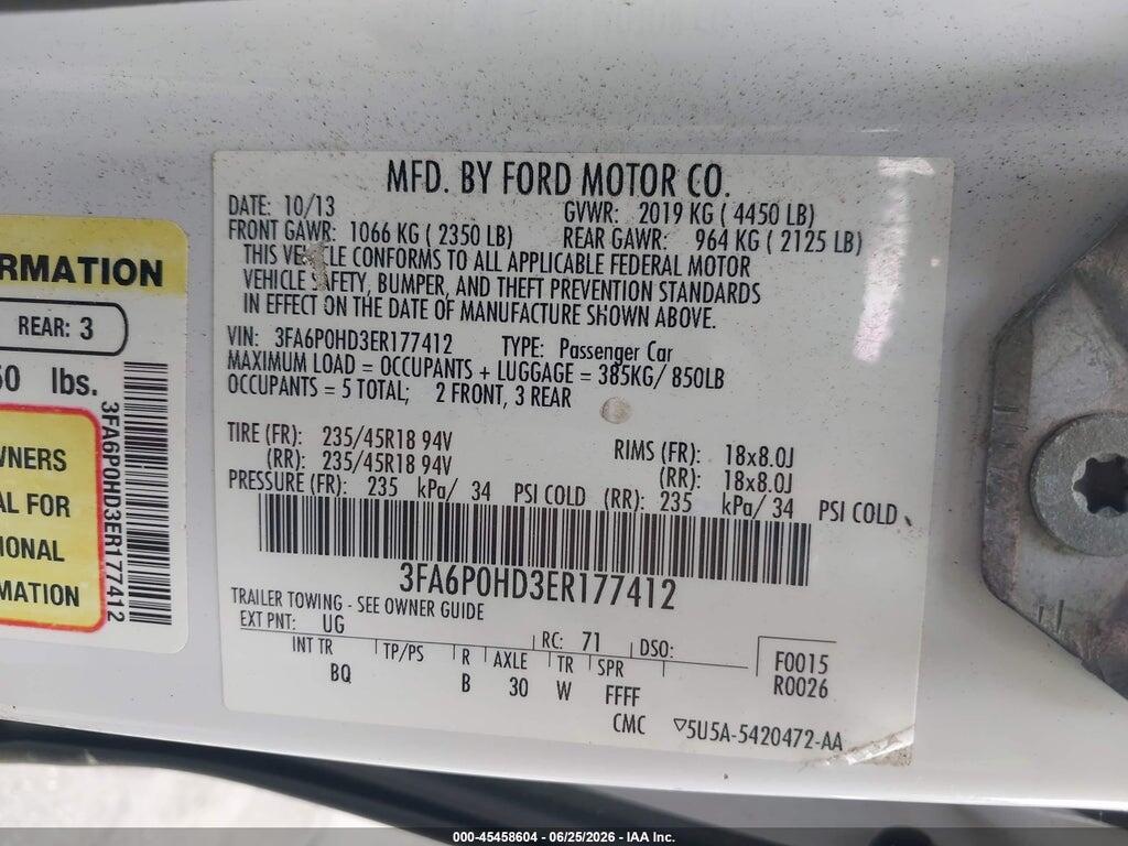 3FA6P0HD3ER177412 2014 FORD FUSION photo no. 9