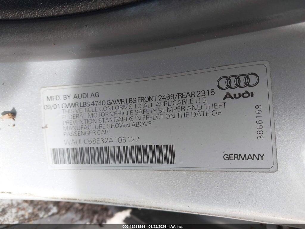 WAULC68E32A106122 2002 AUDI A4 photo no. 9
