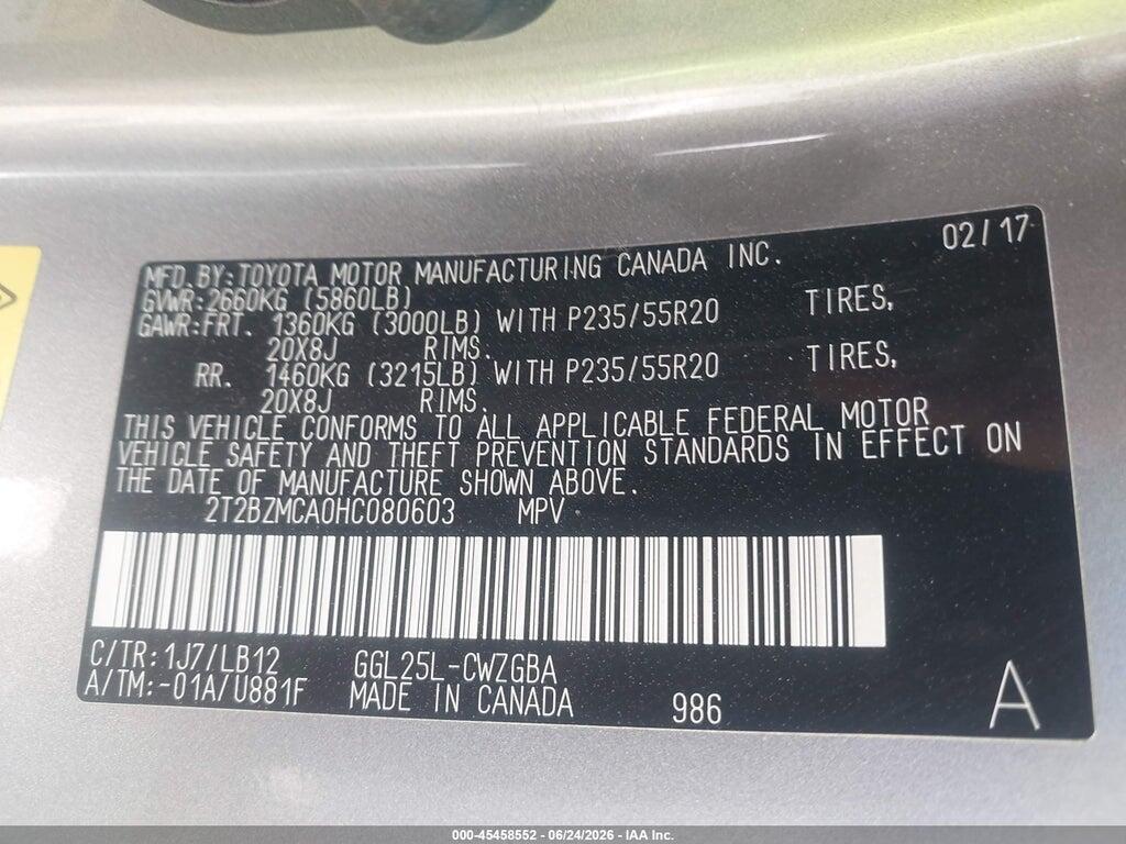 2T2BZMCA0HC080603 2017 LEXUS RX 350 photo no. 9