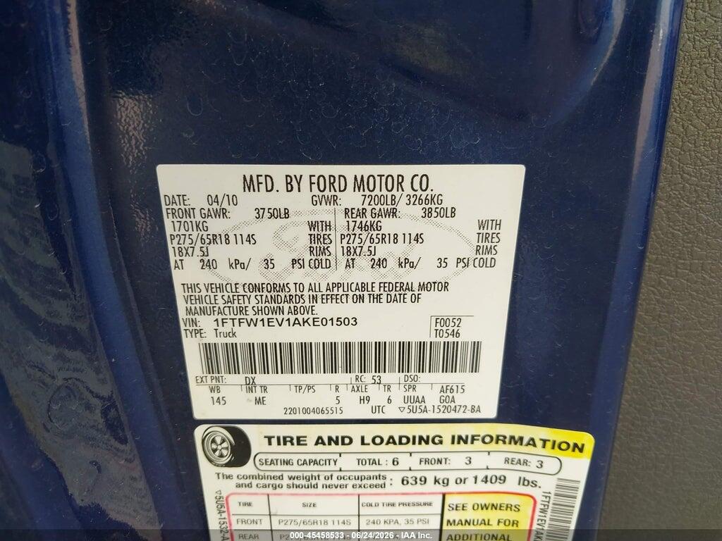 1FTFW1EV1AKE01503 2010 FORD F-150 photo no. 9