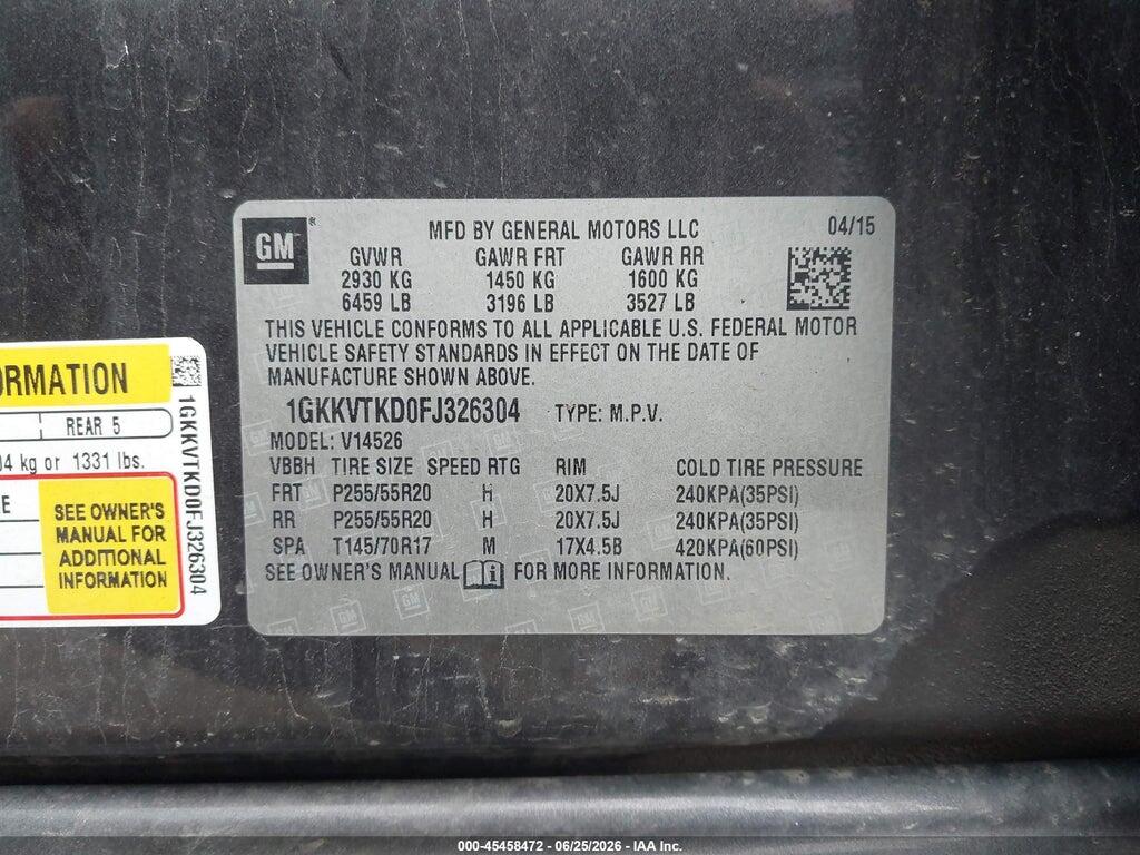 1GKKVTKD0FJ326304 2015 GMC ACADIA photo no. 9