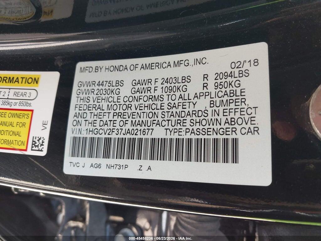1HGCV2F37JA021677 2018 HONDA ACCORD photo no. 9