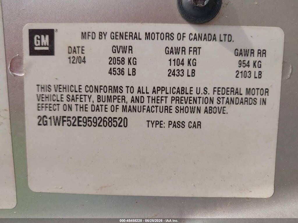 2G1WF52E959268520 2005 CHEVROLET IMPALA photo no. 9