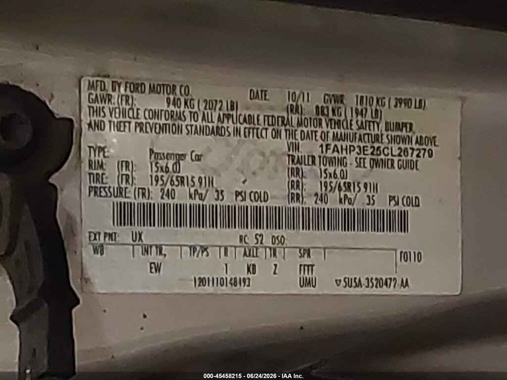 1FAHP3E25CL267279 2012 FORD FOCUS photo no. 9