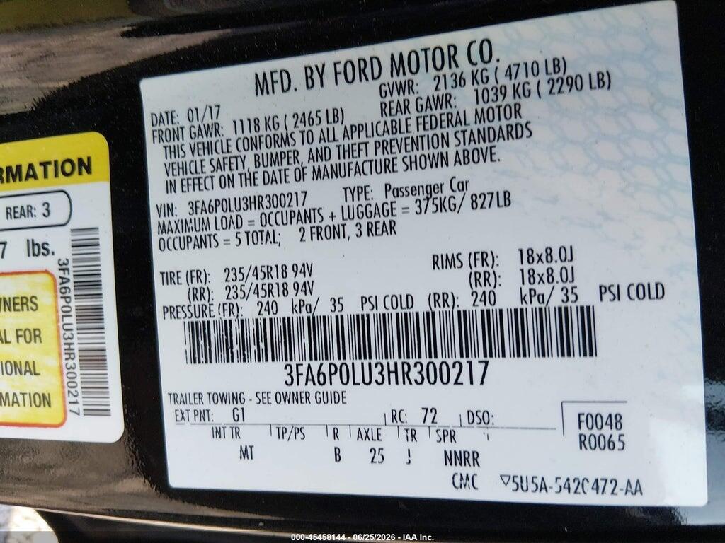 3FA6P0LU3HR300217 2017 FORD FUSION HYBRID photo no. 9