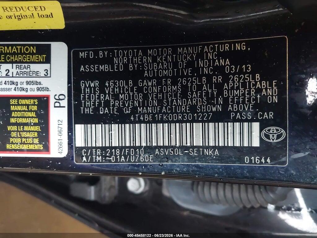 4T4BF1FK0DR301227 2013 TOYOTA CAMRY photo no. 9