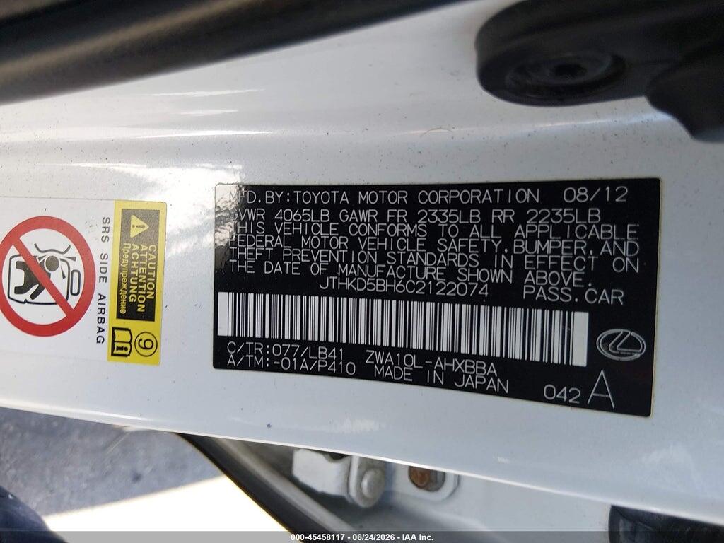 JTHKD5BH6C2122074 2012 LEXUS CT photo no. 9