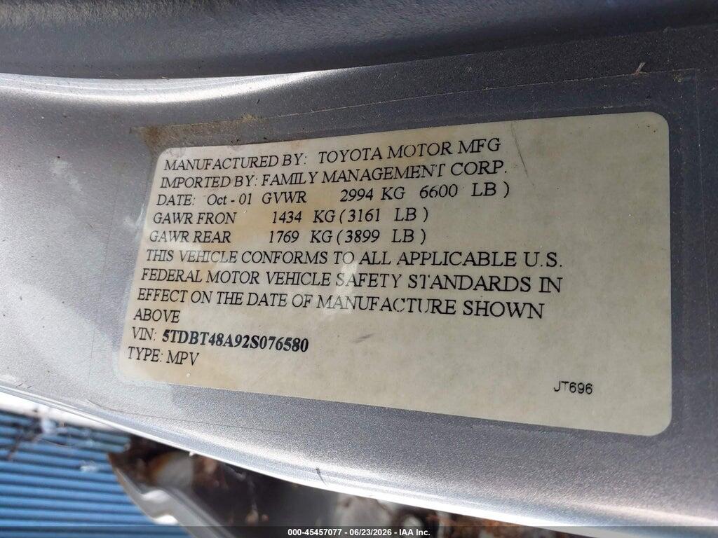 5TDBT48A92S076580 2002 TOYOTA SEQUOIA photo no. 9