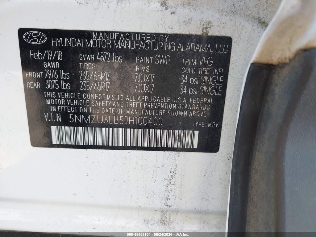 5NMZU3LB5JH100400 2018 HYUNDAI SANTA FE SPORT photo no. 9