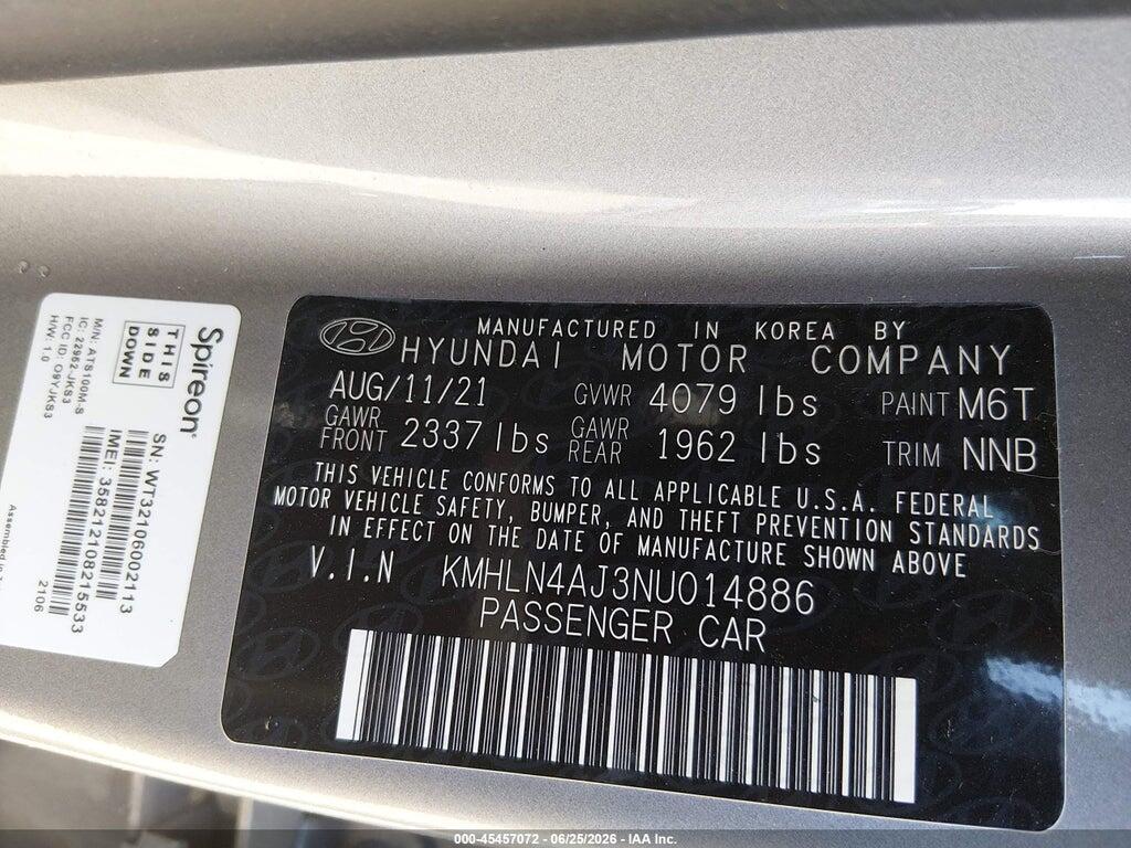 KMHLN4AJ3NU014886 2022 HYUNDAI ELANTRA HYBRID photo no. 9