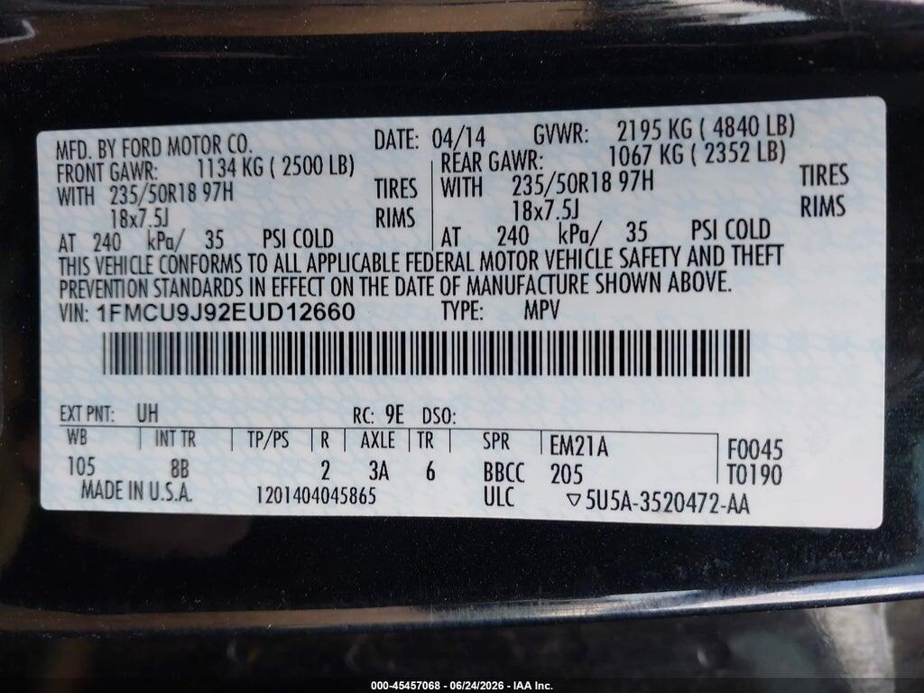 1FMCU9J92EUD12660 2014 FORD ESCAPE photo no. 9
