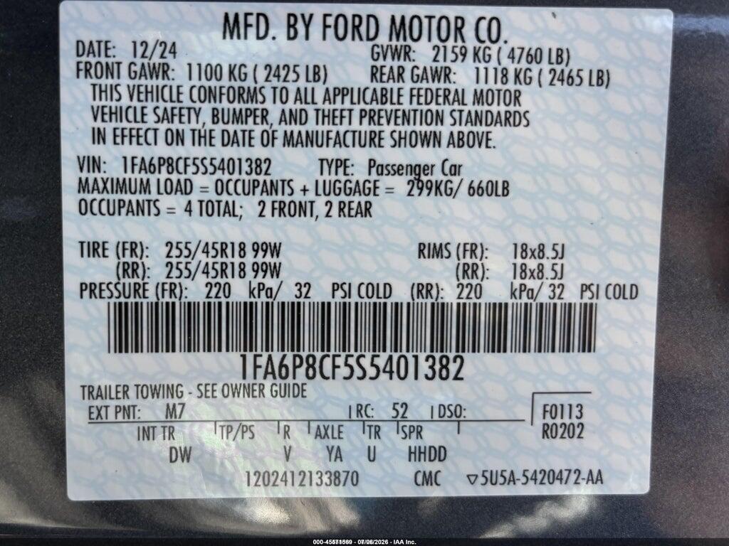 1FA6P8CF5S5401382 2025 FORD MUSTANG photo no. 9