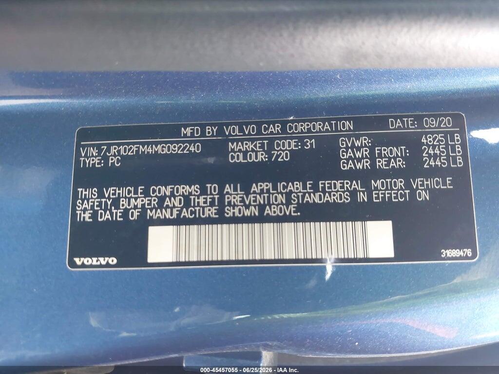 7JR102FM4MG092240 2021 VOLVO S60 photo no. 9