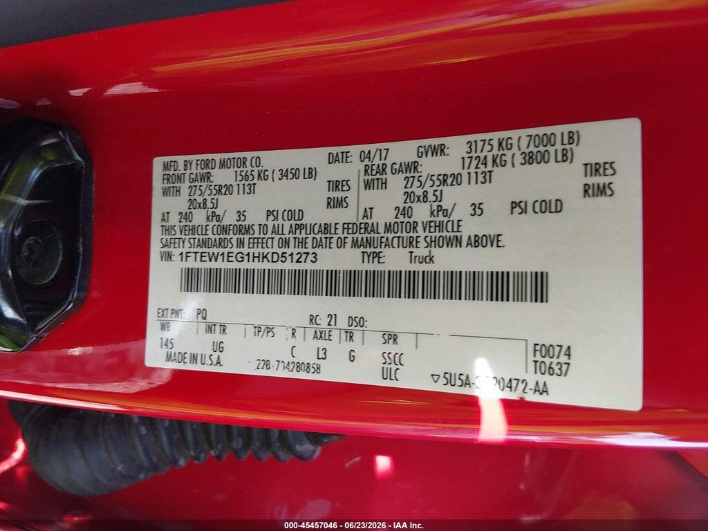 1FTEW1EG1HKD51273 2017 FORD F-150 photo no. 9