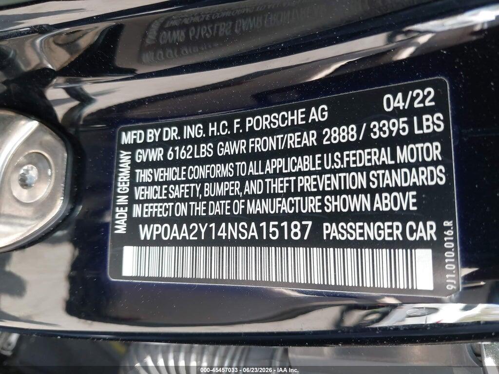 WP0AA2Y14NSA15187 2022 PORSCHE TAYCAN photo no. 9
