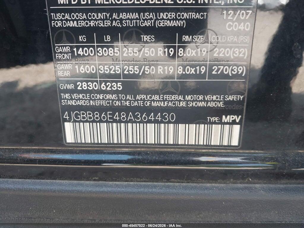 4JGBB86E48A364430 2008 MERCEDES-BENZ M-CLASS photo no. 9