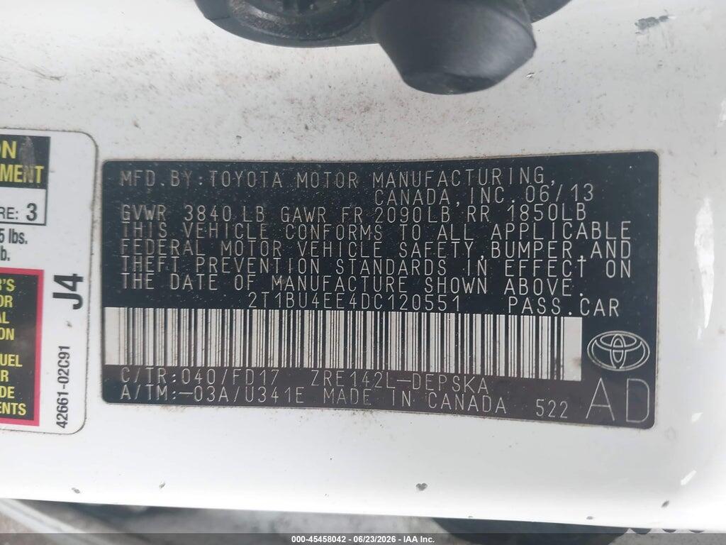 2T1BU4EE4DC120551 2013 TOYOTA COROLLA photo no. 9
