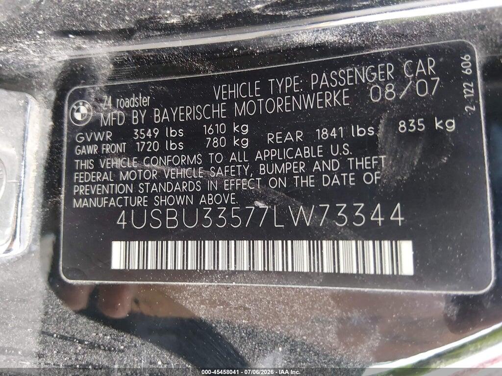 4USBU33577LW73344 2007 BMW Z4 photo no. 9