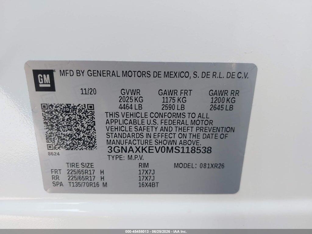 3GNAXKEV0MS118538 2021 CHEVROLET EQUINOX photo no. 9