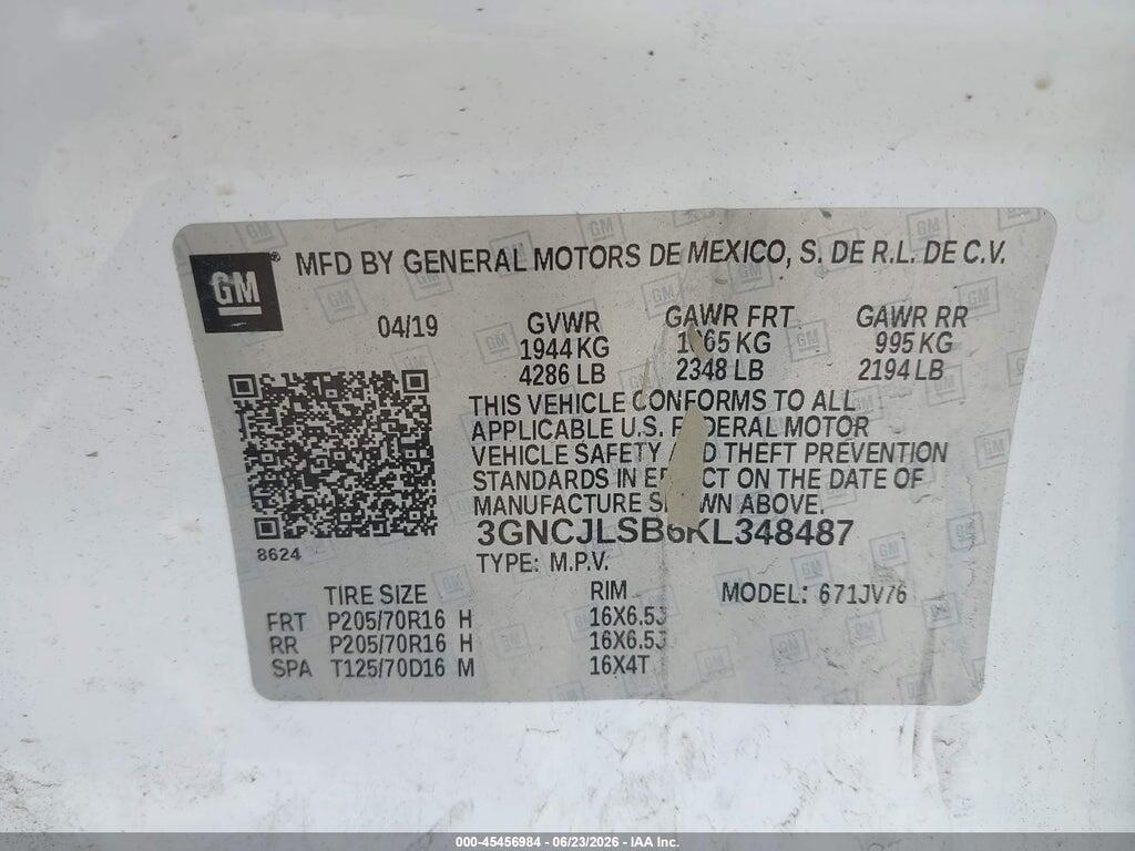3GNCJLSB6KL348487 2019 CHEVROLET TRAX photo no. 9