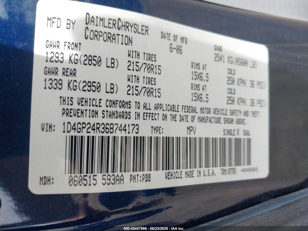 1D4GP24R36B744173 2006 DODGE GRAND CARAVAN photo no. 9