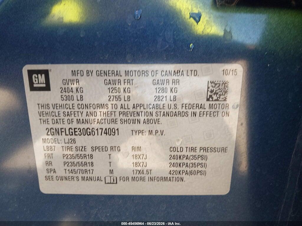 2GNFLGE30G6174091 2016 CHEVROLET EQUINOX photo no. 9